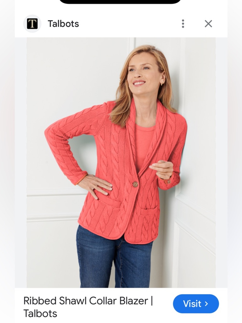 Talbots Ribved -Knit Shawl-Collar Blazer-NWT. Retail 160 . In coral